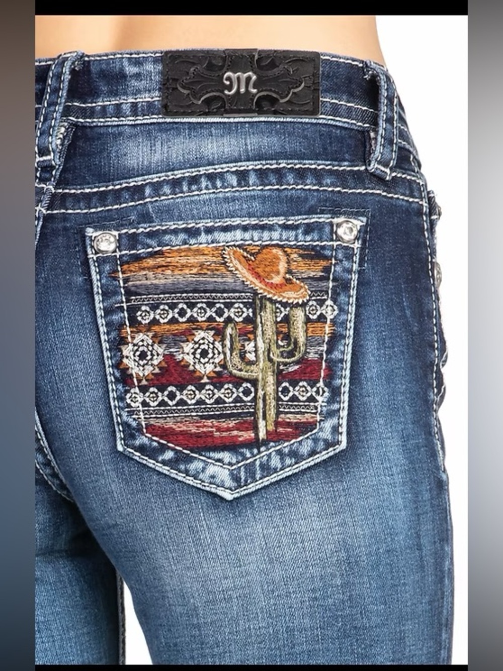 MISS ME CHLOE BOOT CUT JEANS WITH CACTUS STITCHED POCKETS SIZE 30